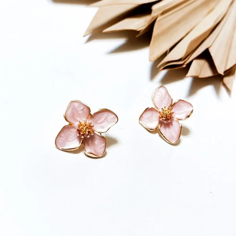 Pink flower earrings  #541